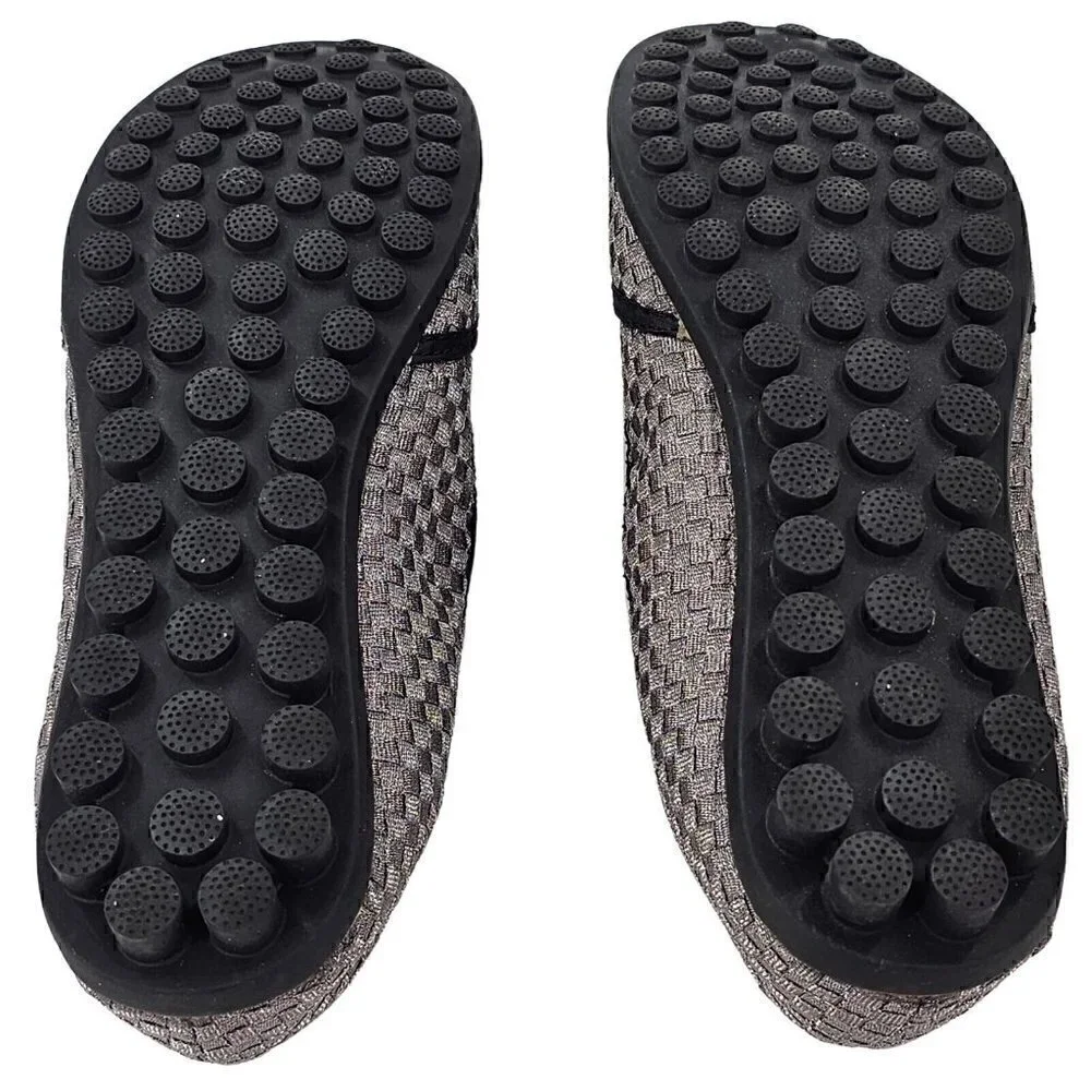 BERNIE MEV Pewter Metallic & Black Round Toe Elastic Gored Slip On Flat Size 42 - Picture 7 of 9